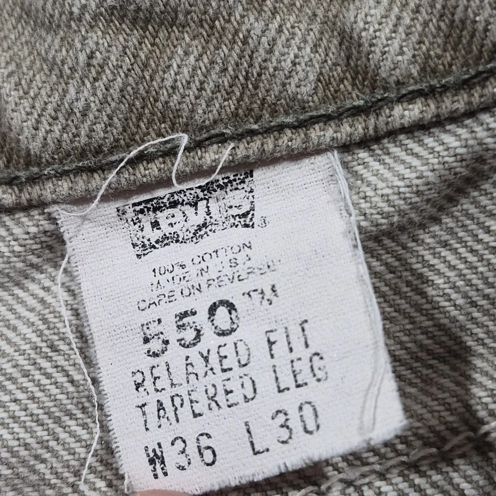 Vintage 90s 550 Levis Jeans Mens 34x27 Green Denim Orange Tab Made in USA 1996